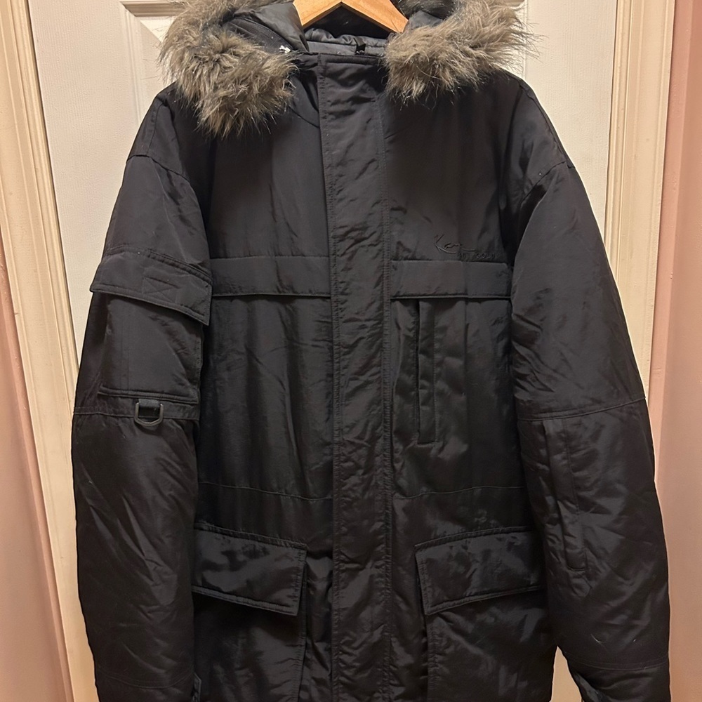 Vintage Men’s Karl Kani Gold Black Winter Coat Sz Med